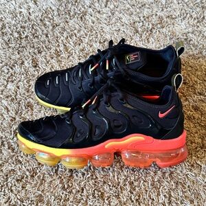 Nike Black and Orange Air VaporMax Plus Shoes
